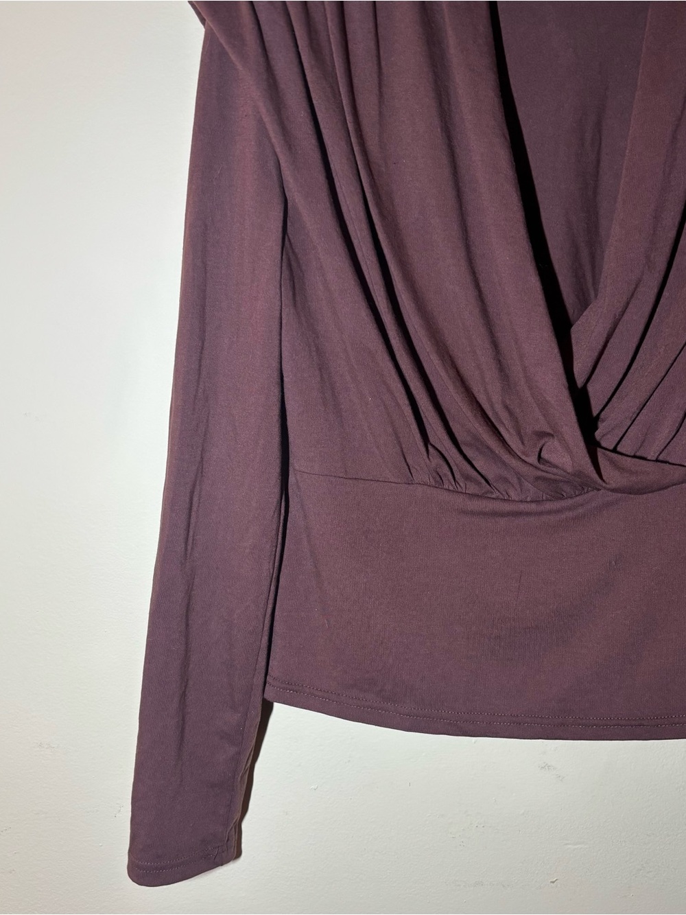 Women's Brown Draped Surplice Long-Sleeve Top - Picture 4 of 5